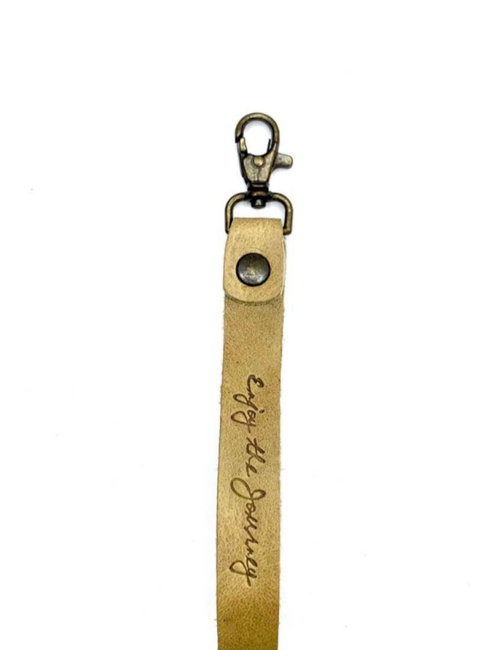 "Enjoy The Journey" Leather Wristlet Keychain Oak River Company natural leather